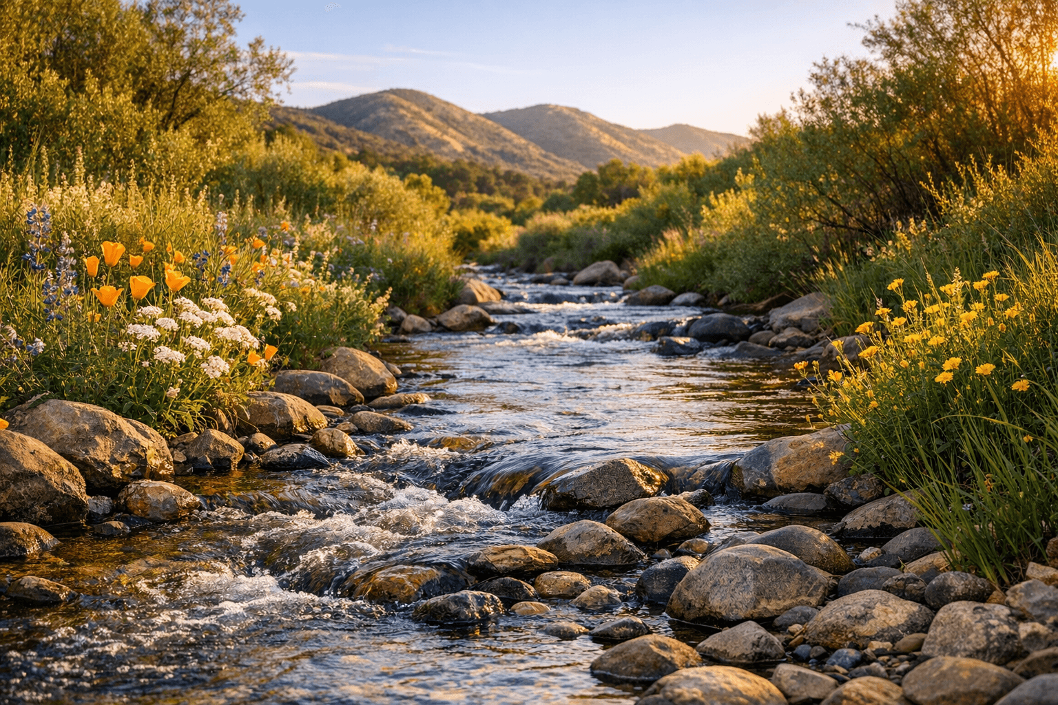 Clean waterway and green landscape representing the environmental benefits of proper cooking oil recycling